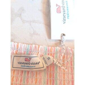 NEW! Vineyard Vines Harbor Smocked Performance Stripe Skirt Neon Rosa Sz XS $148